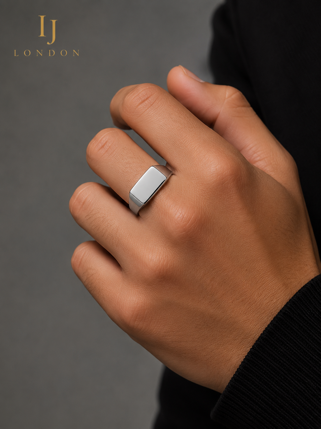 J London Stainless Steel Signet Ring – Modern Men’s Silver Ring