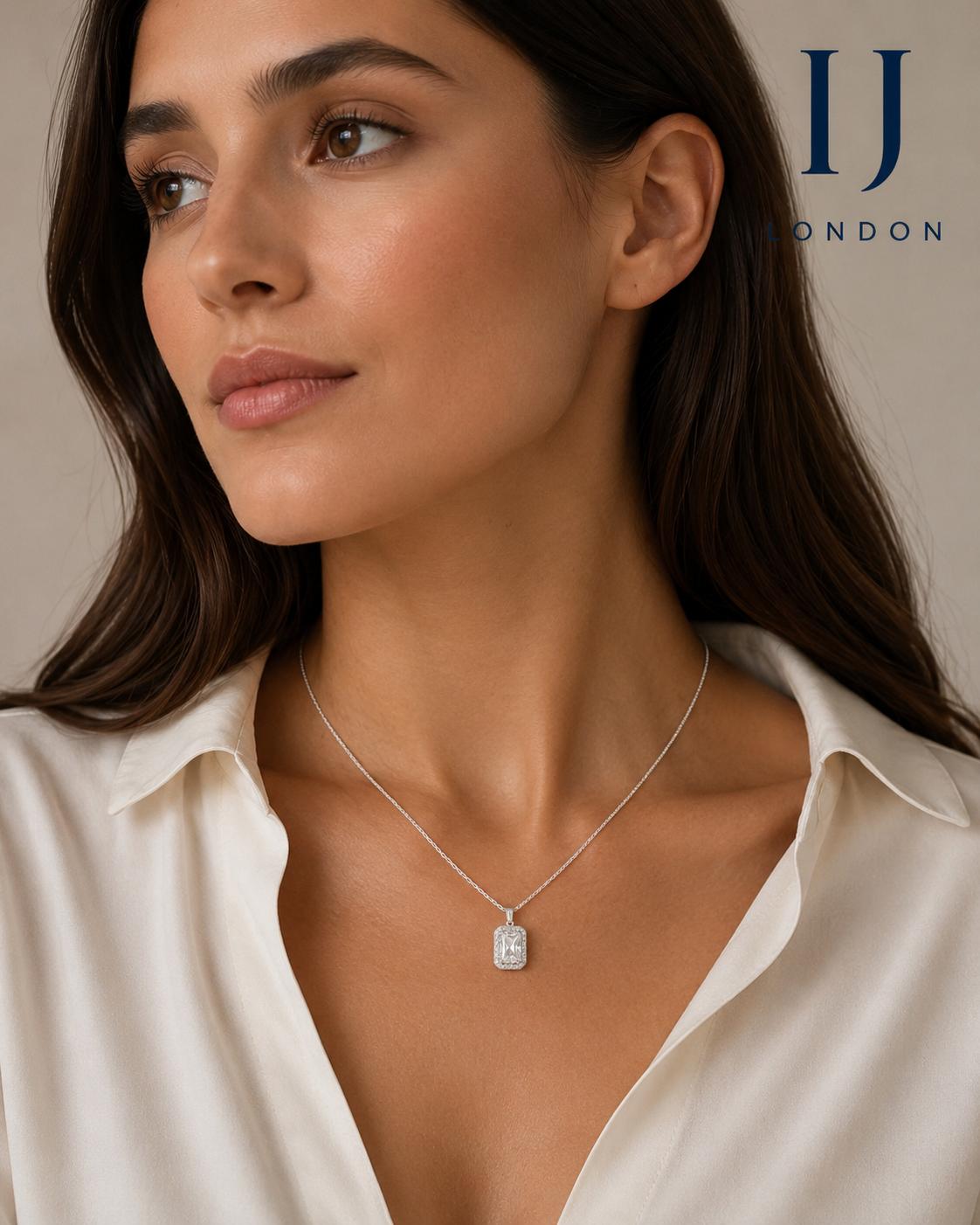 925 Sterling Silver Necklace with 1ct 5A Cubic Zirconia | Rhodium Plated Pendant