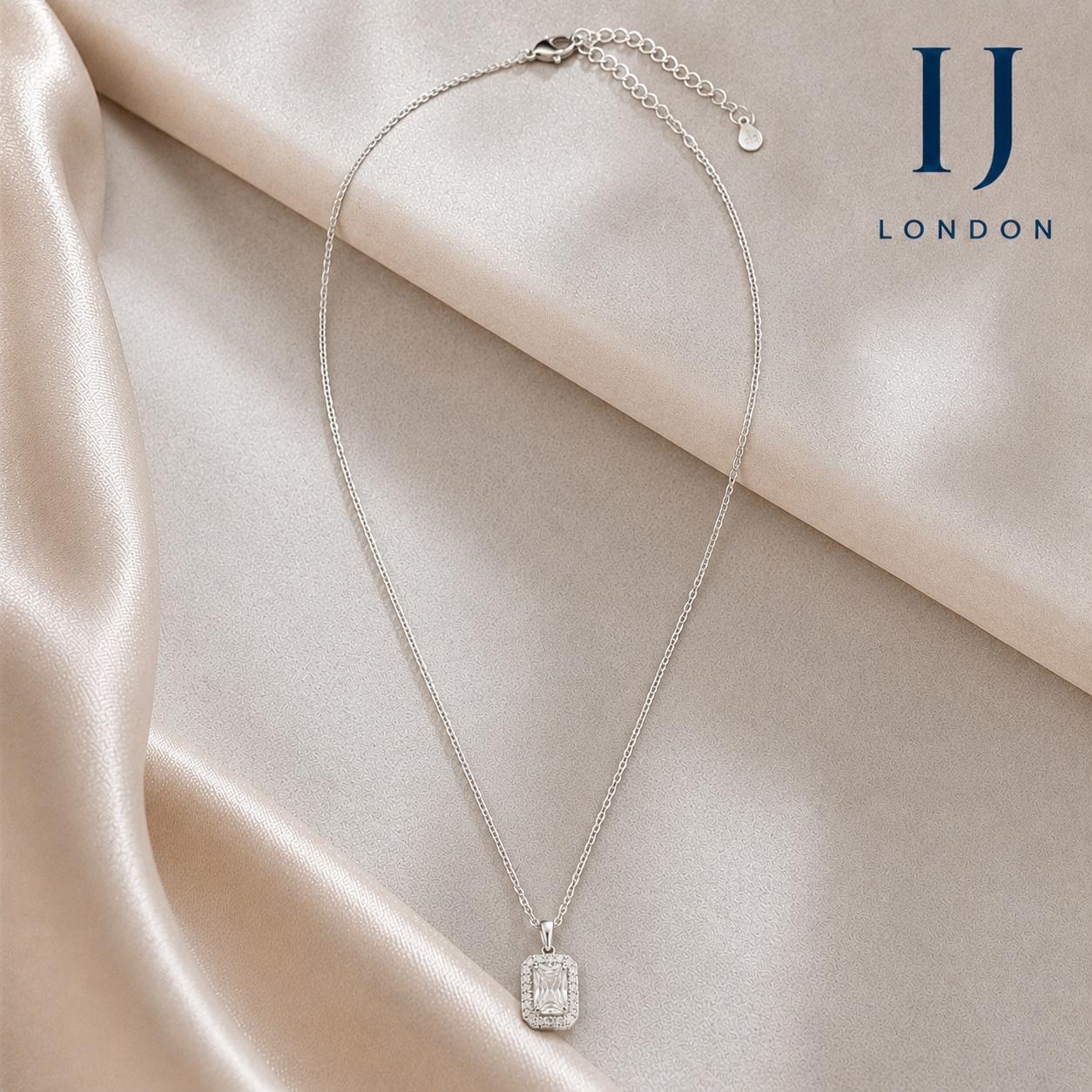 925 Sterling Silver Necklace with 1ct 5A Cubic Zirconia | Rhodium Plated Pendant