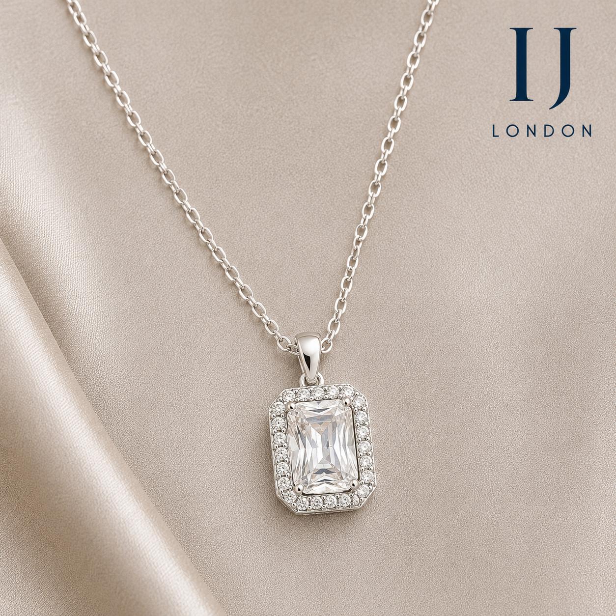 925 Sterling Silver Necklace with 1ct 5A Cubic Zirconia | Rhodium Plated Pendant