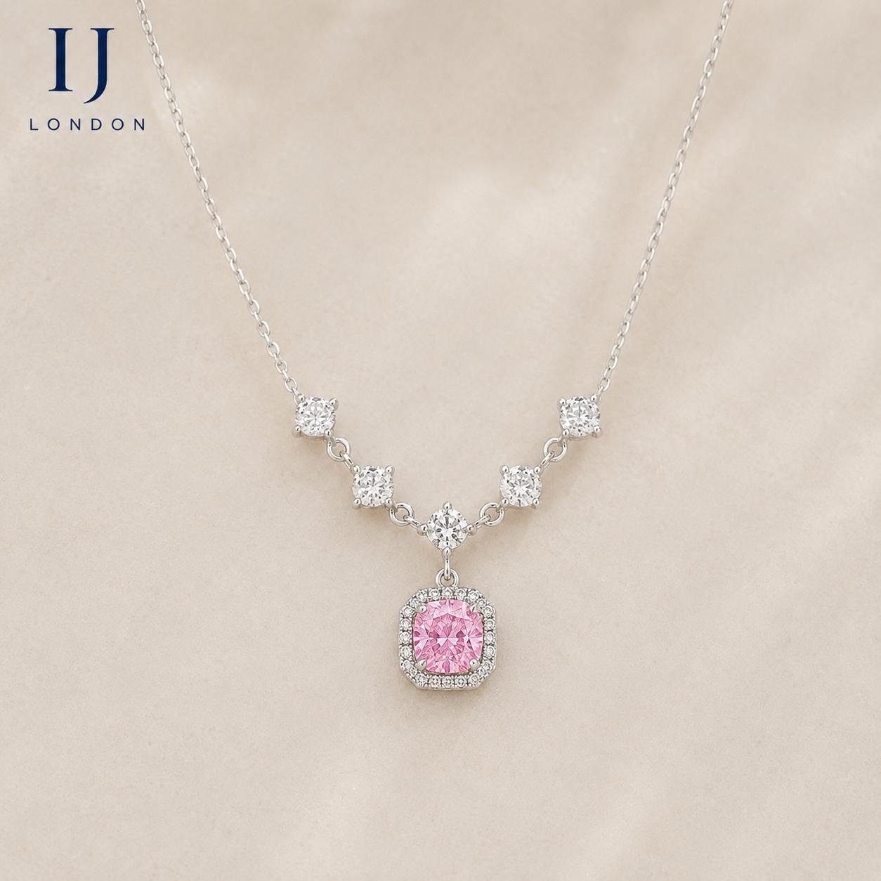 Pink 1.5 Carat 925 Sterling Silver Necklace | Rhodium Plated Pendant