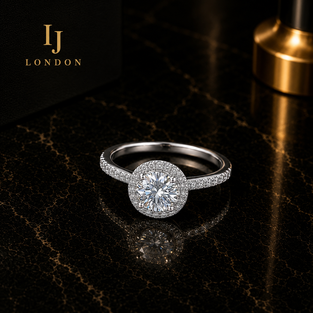 925 Sterling Silver Halo Engagement Ring – D Colour VVS Cubic Zirconia