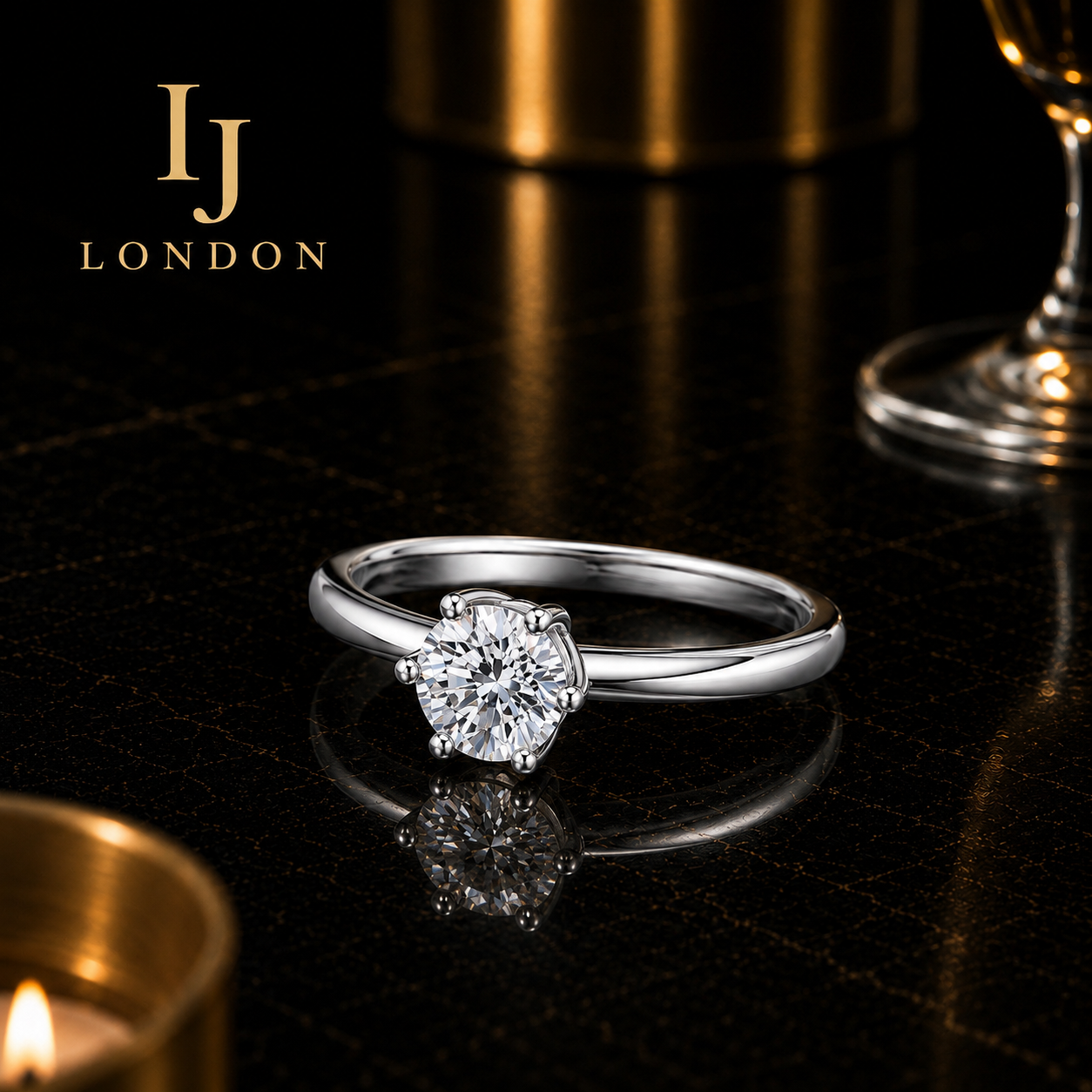 IJ LONDON Adjustable Solitaire Ring – 925 Sterling Silver | 0.5ct D Color VVS1 Stone