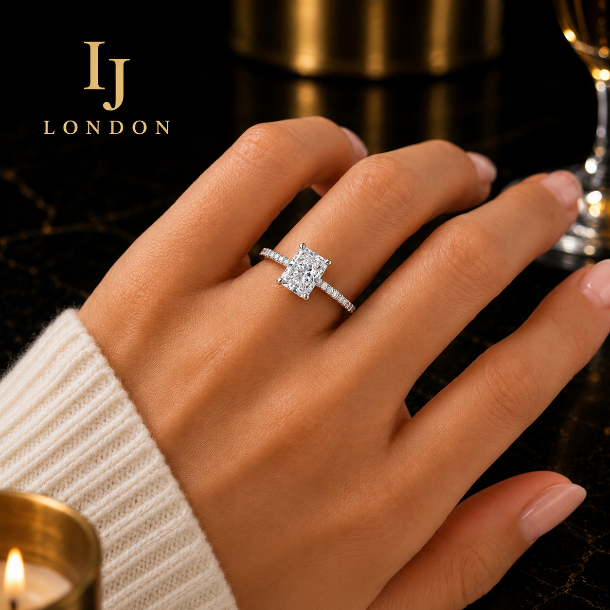 Radiant Cut 2 Carat CZ Engagement Ring – 925 Sterling Silver Rhodium Plated