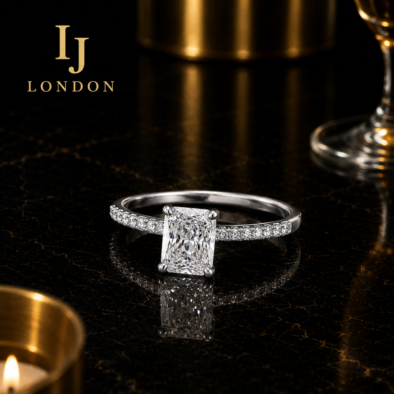 Radiant Cut 2 Carat CZ Engagement Ring – 925 Sterling Silver Rhodium Plated