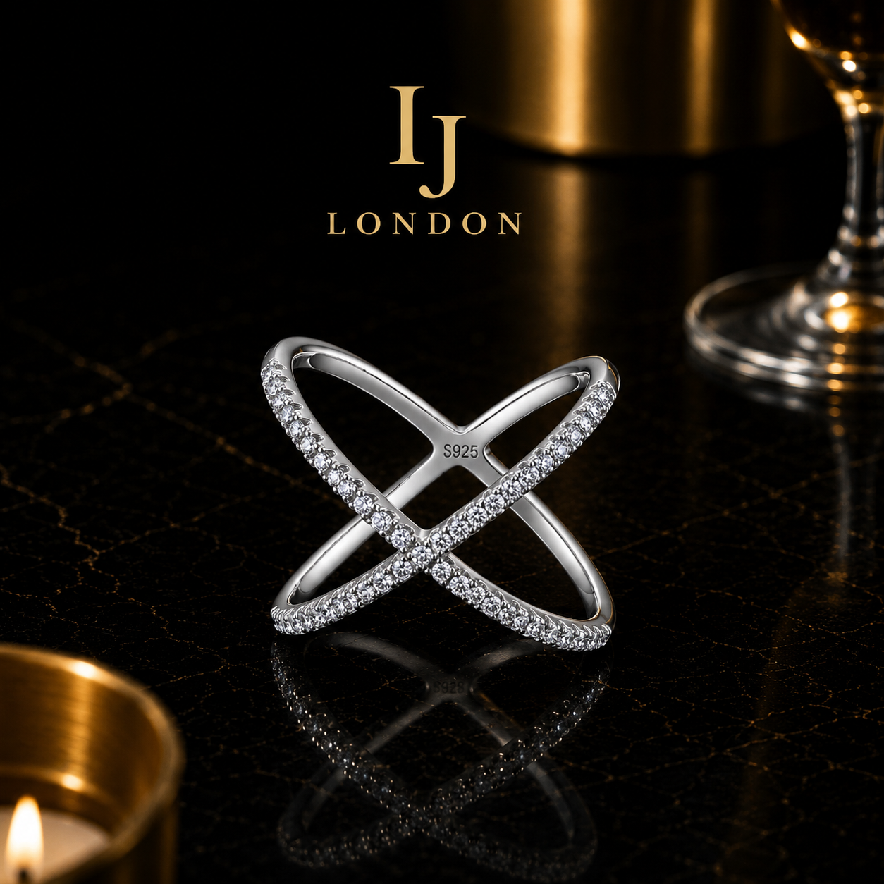 Criss Cross CZ Ring – 925 Sterling Silver Rhodium Plated Ring
