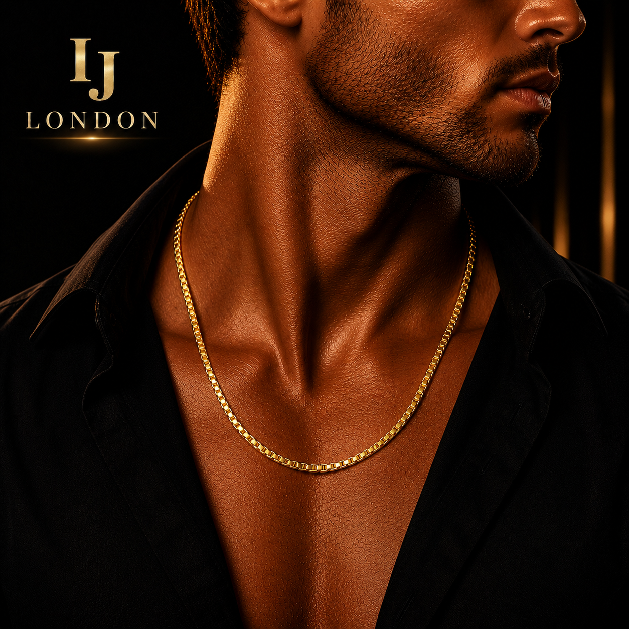 IJ London Gold Stainless Steel Box Chain Necklace