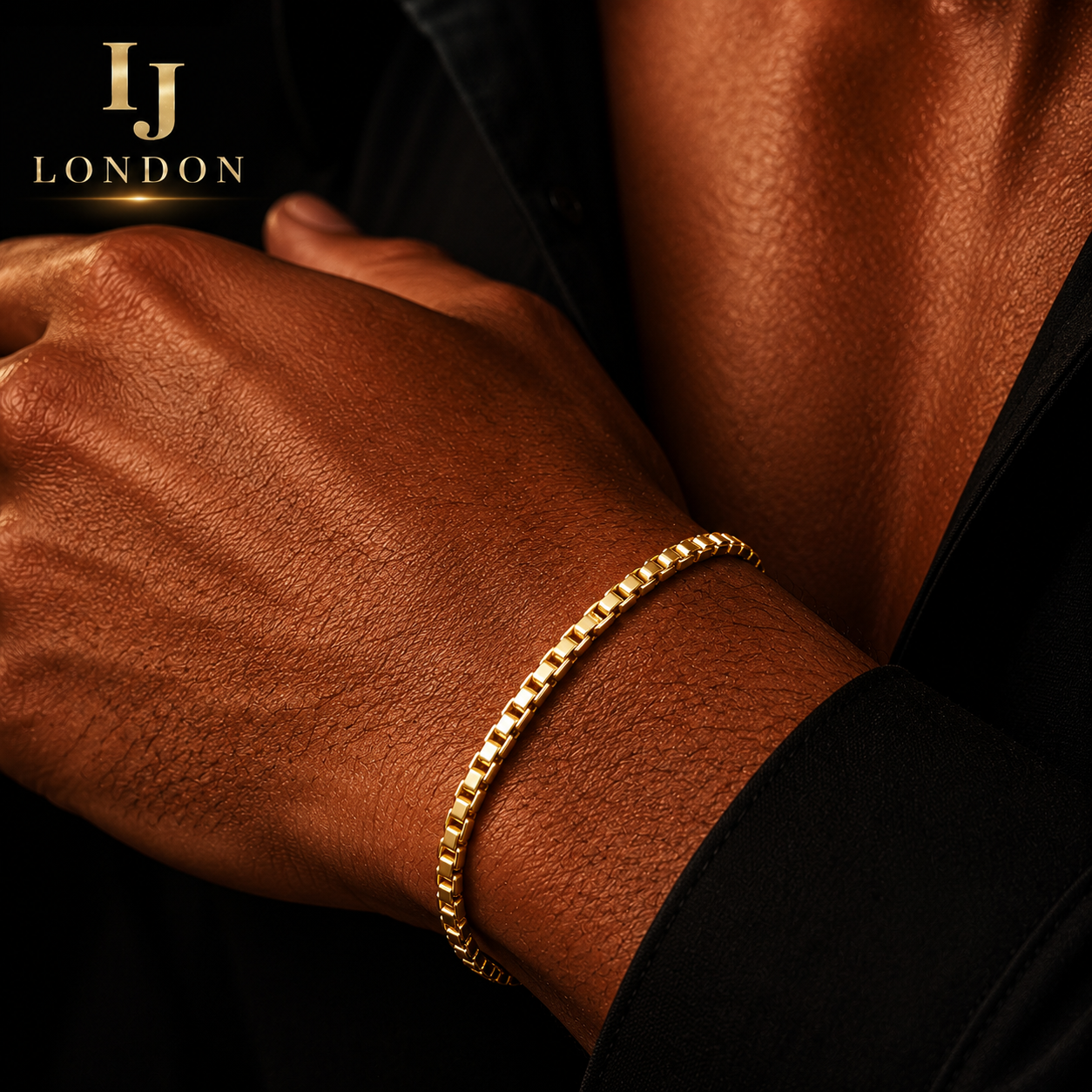 Gold Stainless Steel Box Chain & Bracelet Set