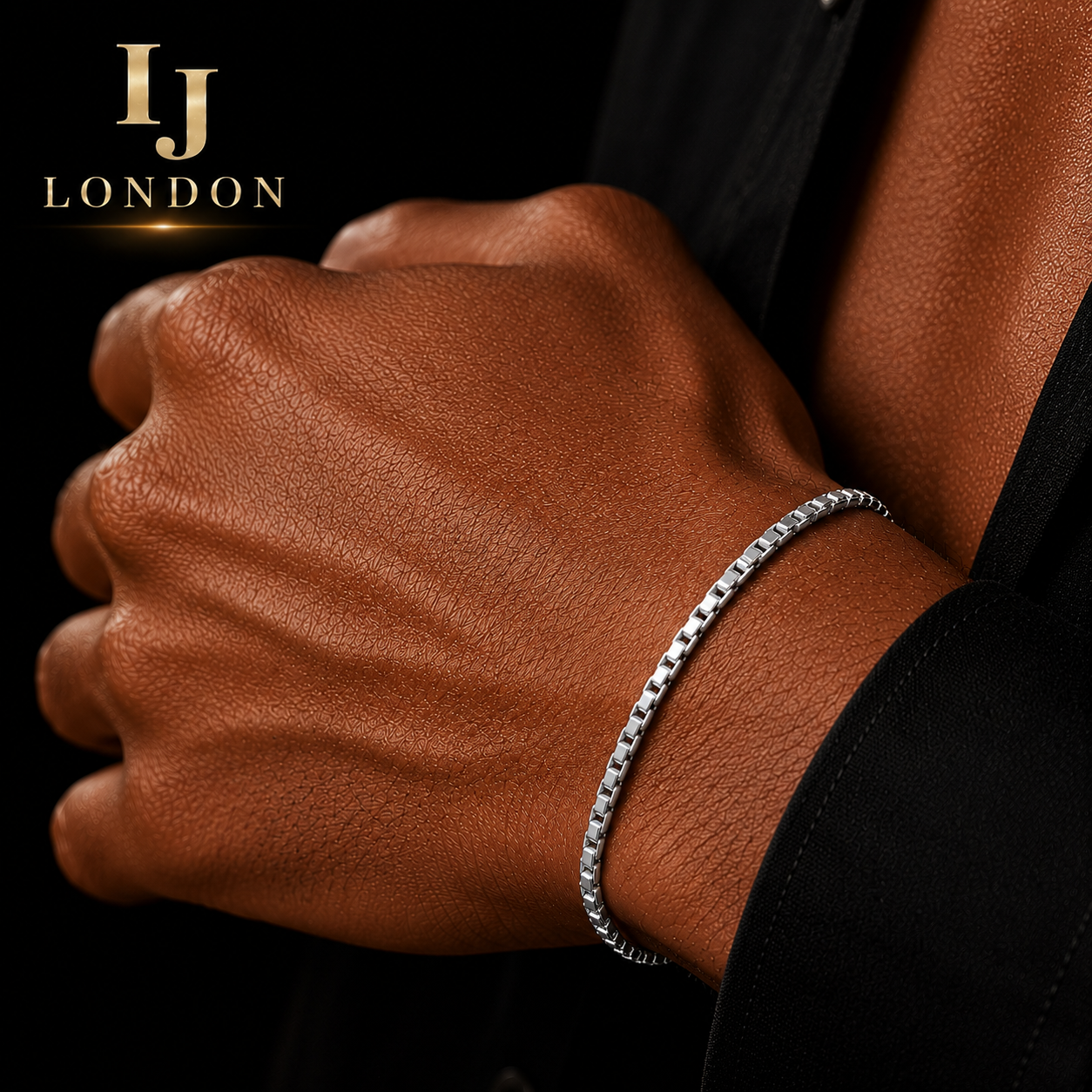 IJ London Silver Stainless Steel box  chain Bracelet