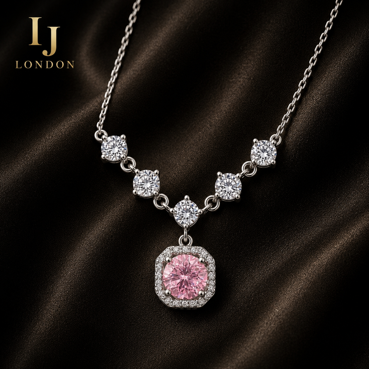 Pink 1.5 Carat 925 Sterling Silver Necklace | Rhodium Plated Pendant