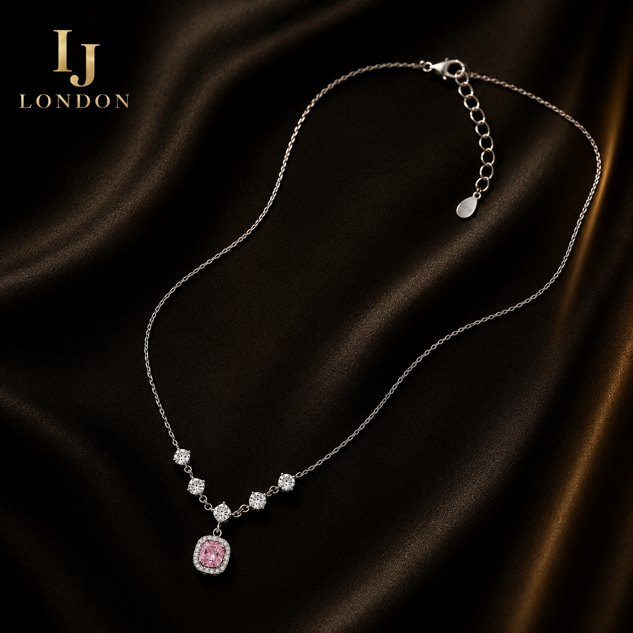 Pink 1.5 Carat 925 Sterling Silver Necklace | Rhodium Plated Pendant