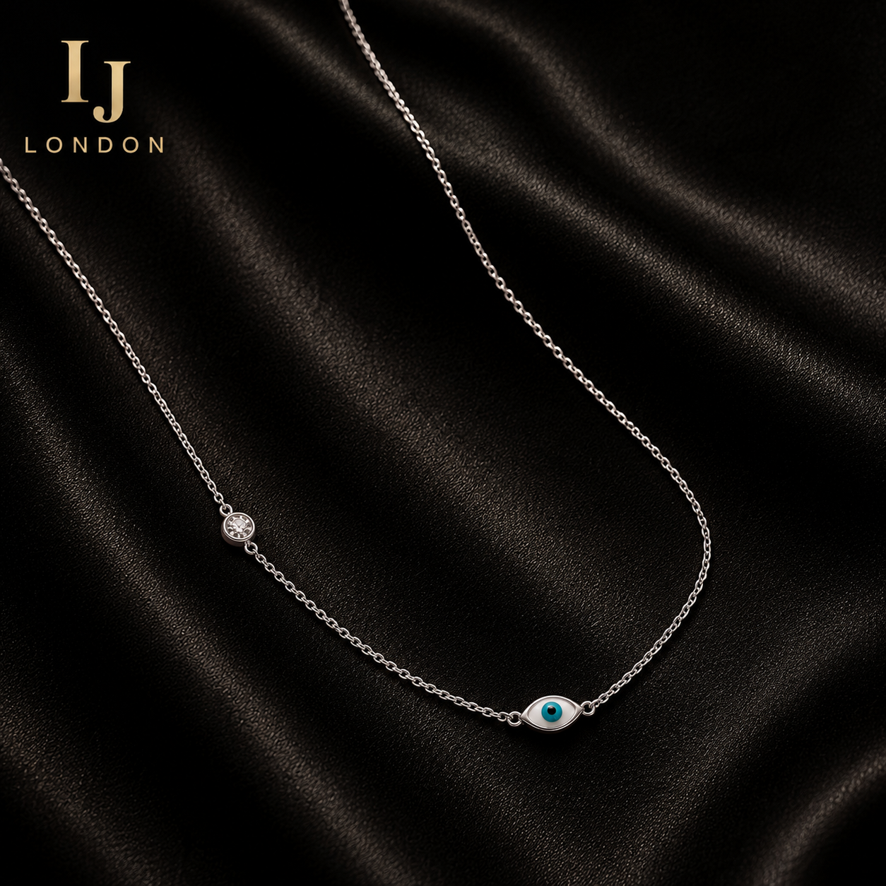 925 Sterling Silver Evil Eye Necklace | Rhodium Plated with 5A Cubic Zirconia