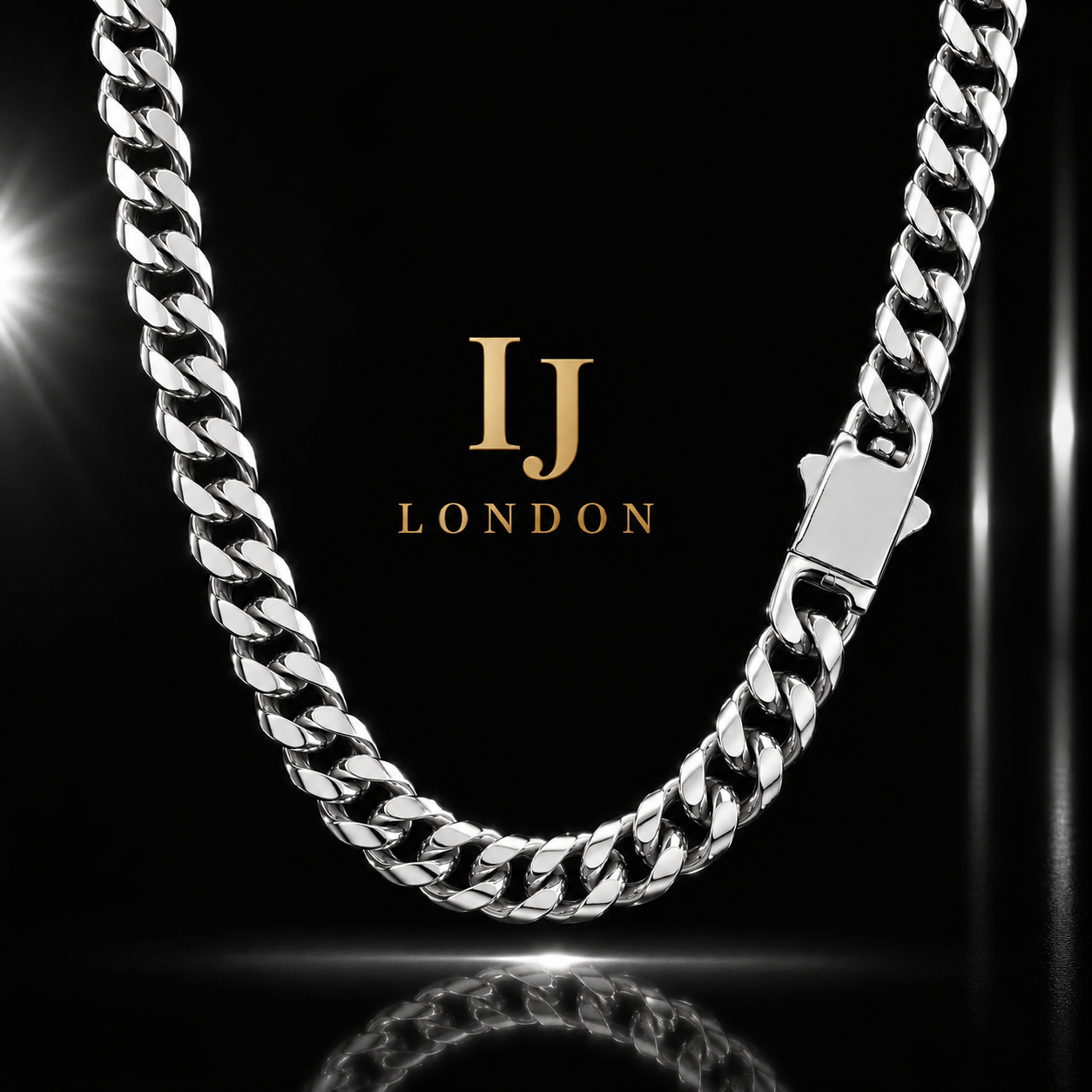 IJ London 14mm Premium Polished Stainless Steel Cuban Chain Necklace