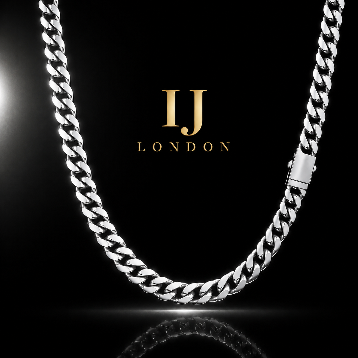 IJ LONDON 10mm Silver Cuban Chain – Premium Polished Stainless Steel Necklace